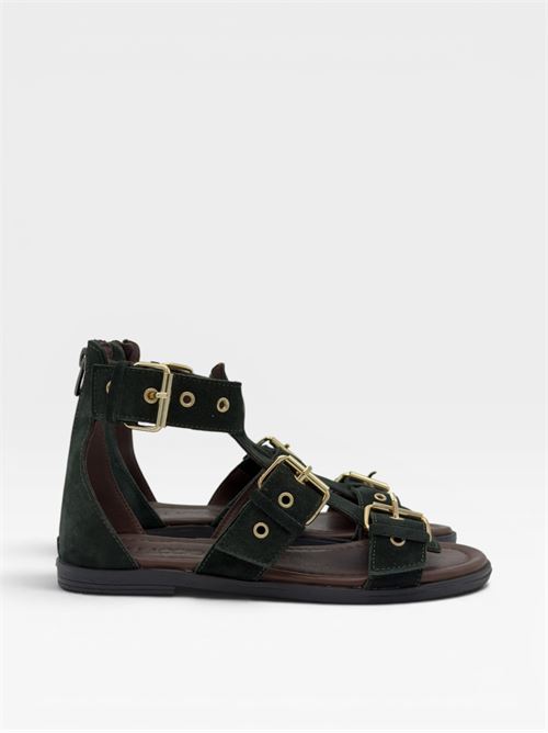 Sandali gladiatore verdi con fibbie da donna IL LACCIO | 1809SUEDE KAKHI